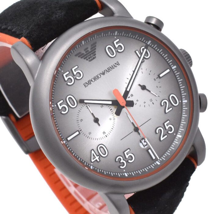 Emporio Armani Chronograph Quartz Grey Dial Black Leather Strap Watch For Men - AR11174 - Image 7